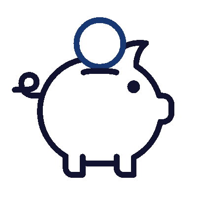 Animated icon of coin being saved in a piggy bank